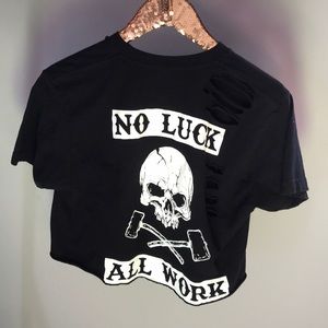 No Luck All Work Distressed Gym Crop 